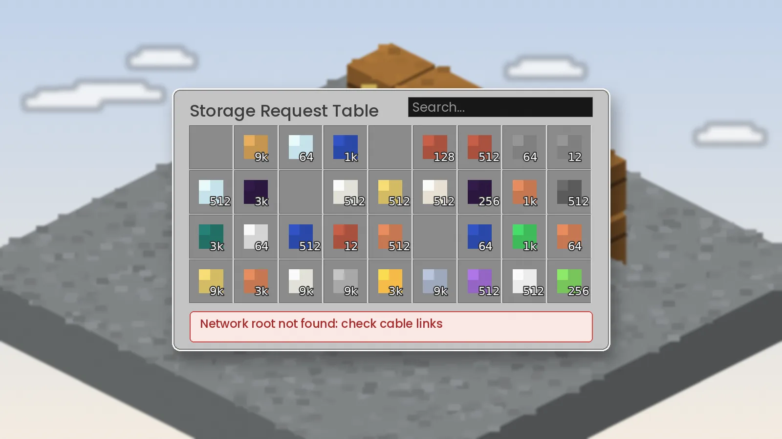 Storage Request Table showing a warning that the network root was not found