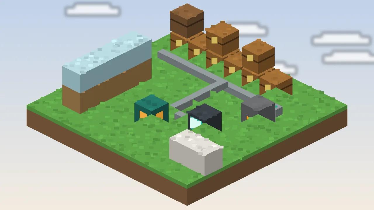 Simple Storage Mod screenshot: Full base overview — Root, cables, table and a glass-walled storage room.